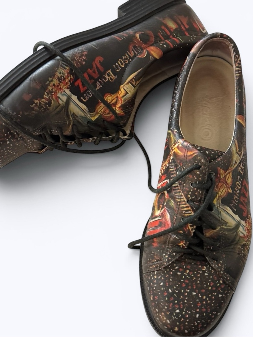 Icon Maison Bourbon Jazz Print Leather Oxford Shoes Size 8 Wearable Art